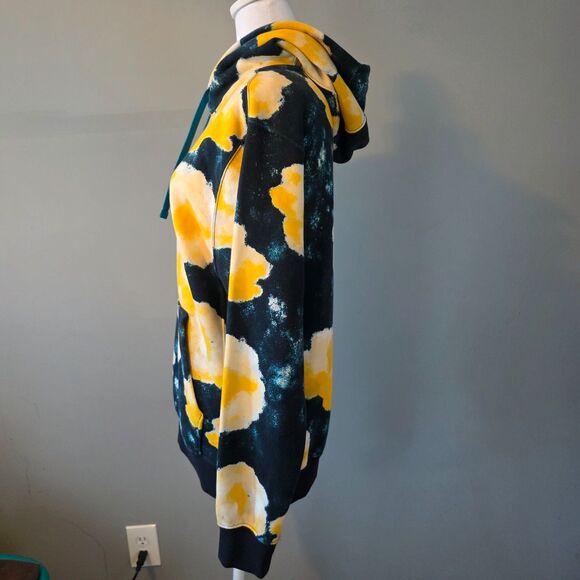 Nike Women's Navy and Yellow Floral Oversize Hoodie with Front Pockets.  Size SM - Picture 2 of 9